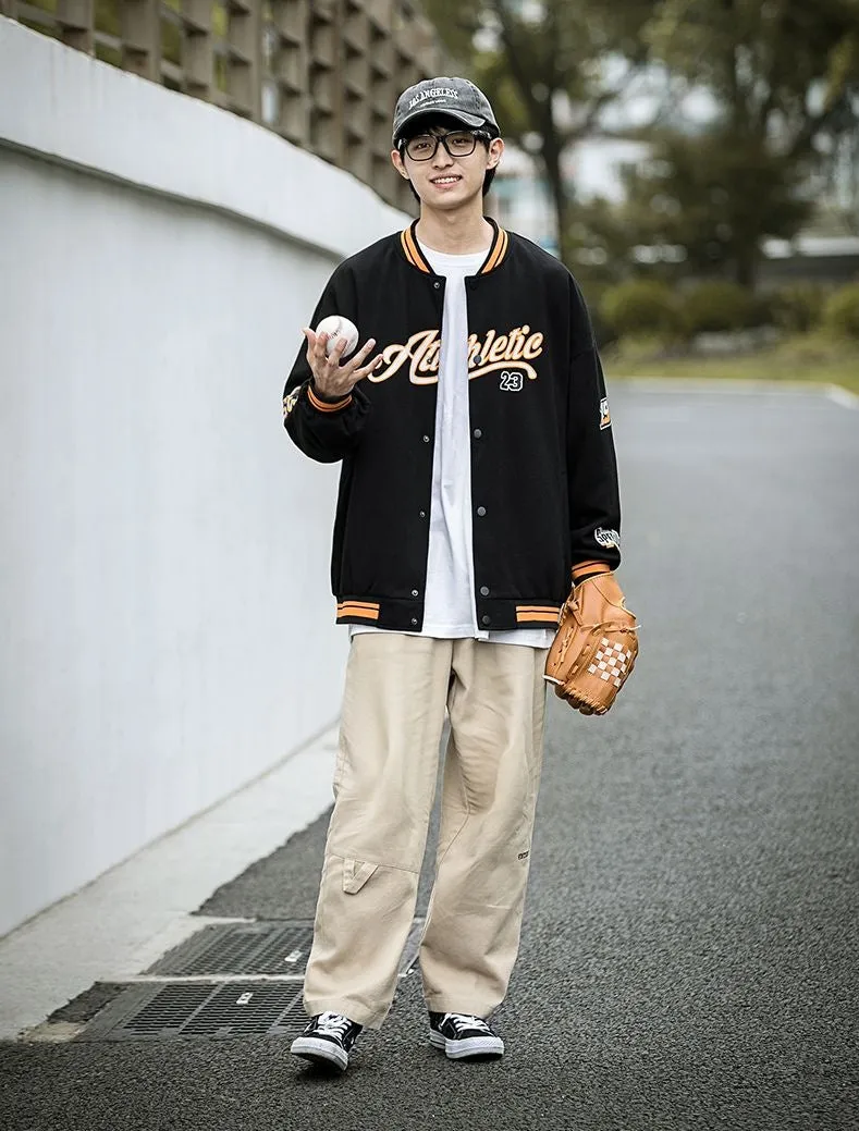 Vintage Button Front Varsity Jacket for Trendy Men