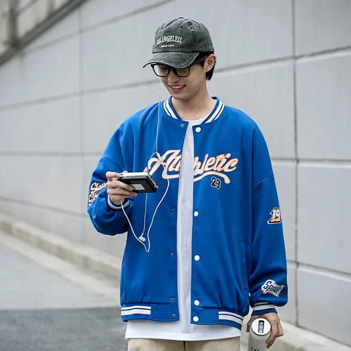 Vintage Button Front Varsity Jacket for Trendy Men