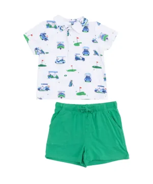 Vintage Golf Carts Green & Blue Polo Shirt & Short Set