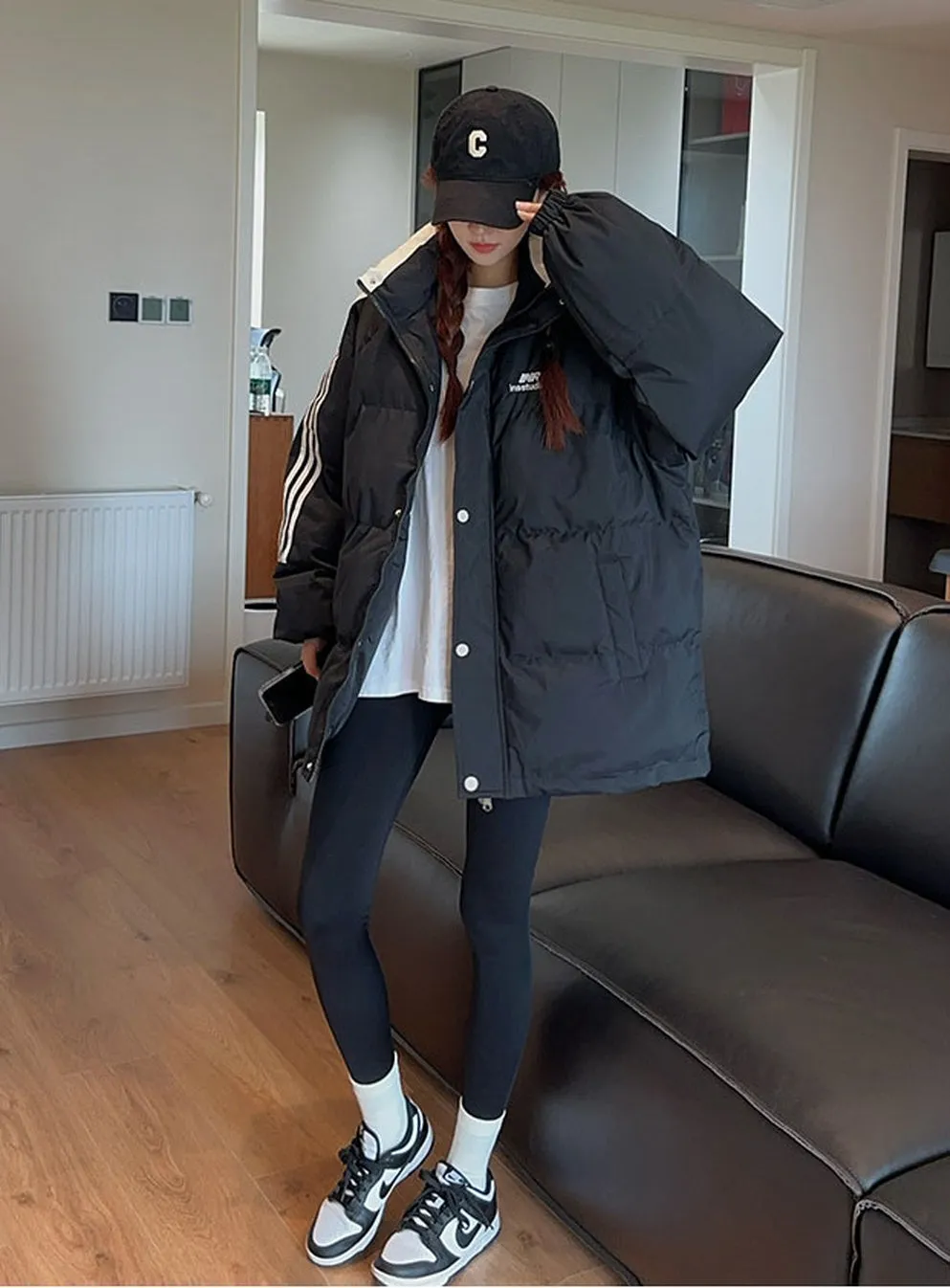 Vintage Relaxed-fit Quilted Puffer Jacket with Slash Pockets