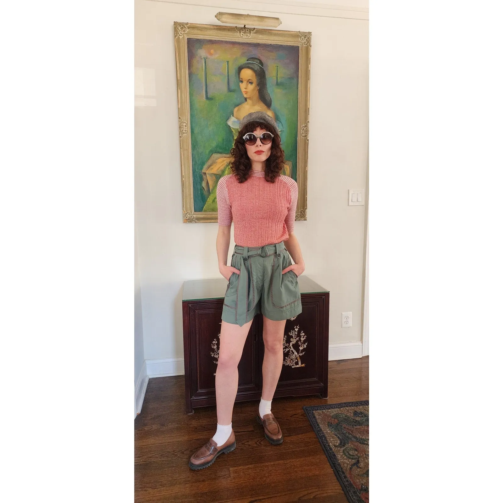 Vintage Y2K Dries Van Noten Silk Shorts Cropped Cargo  Blue Green