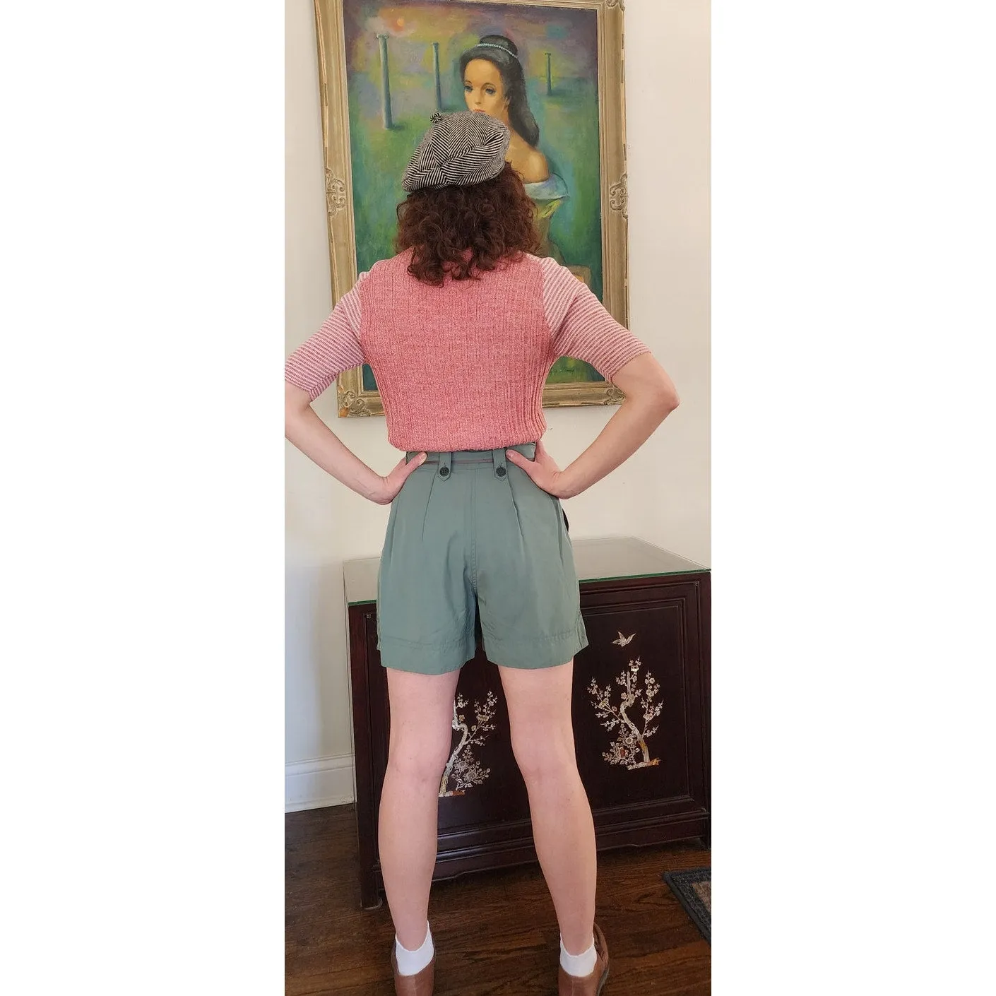 Vintage Y2K Dries Van Noten Silk Shorts Cropped Cargo  Blue Green