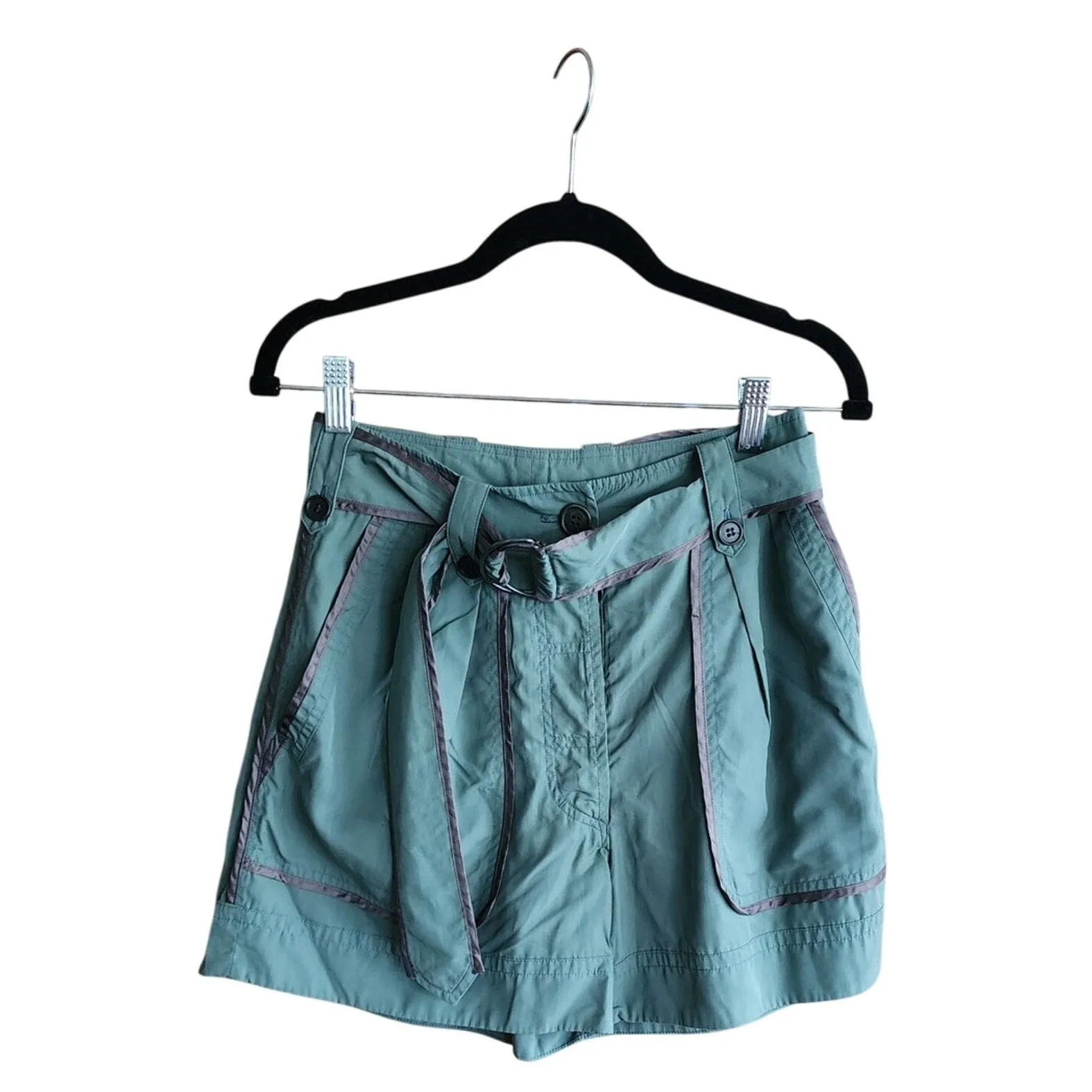 Vintage Y2K Dries Van Noten Silk Shorts Cropped Cargo  Blue Green