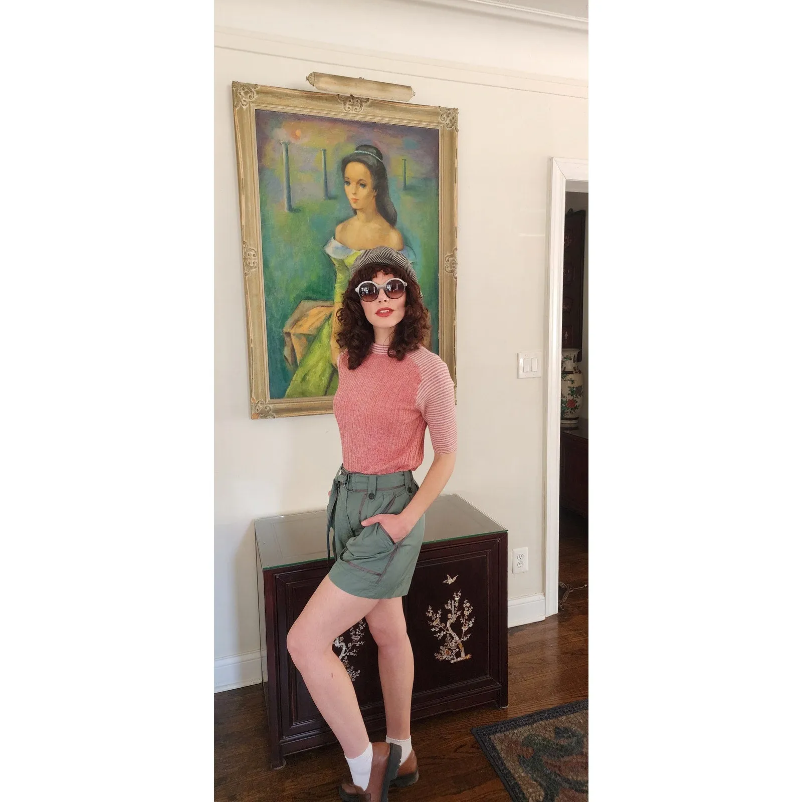 Vintage Y2K Dries Van Noten Silk Shorts Cropped Cargo  Blue Green