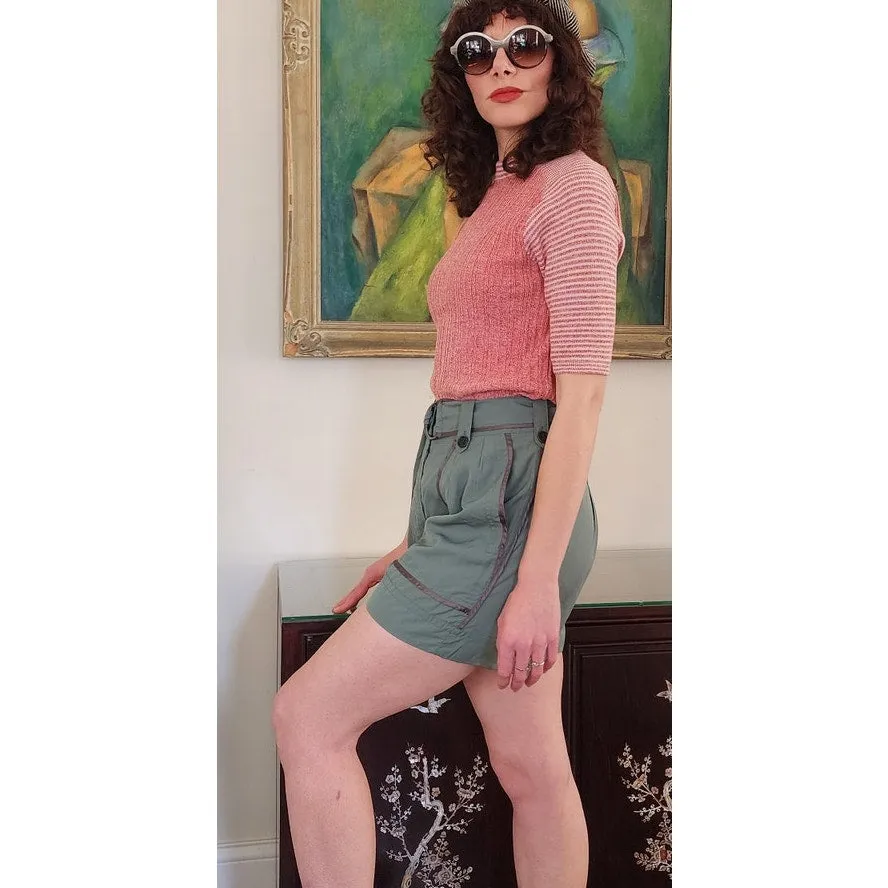 Vintage Y2K Dries Van Noten Silk Shorts Cropped Cargo  Blue Green