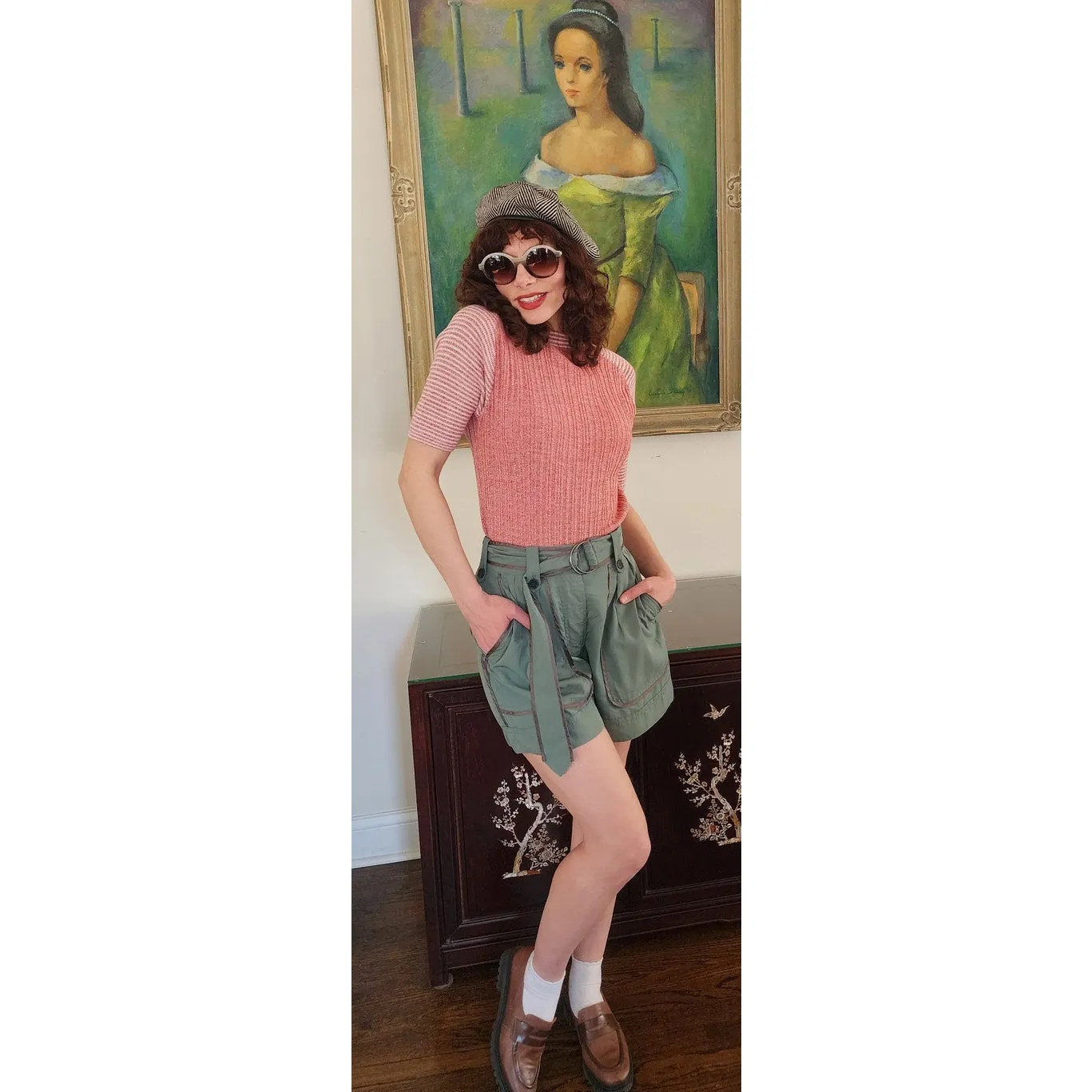 Vintage Y2K Dries Van Noten Silk Shorts Cropped Cargo  Blue Green