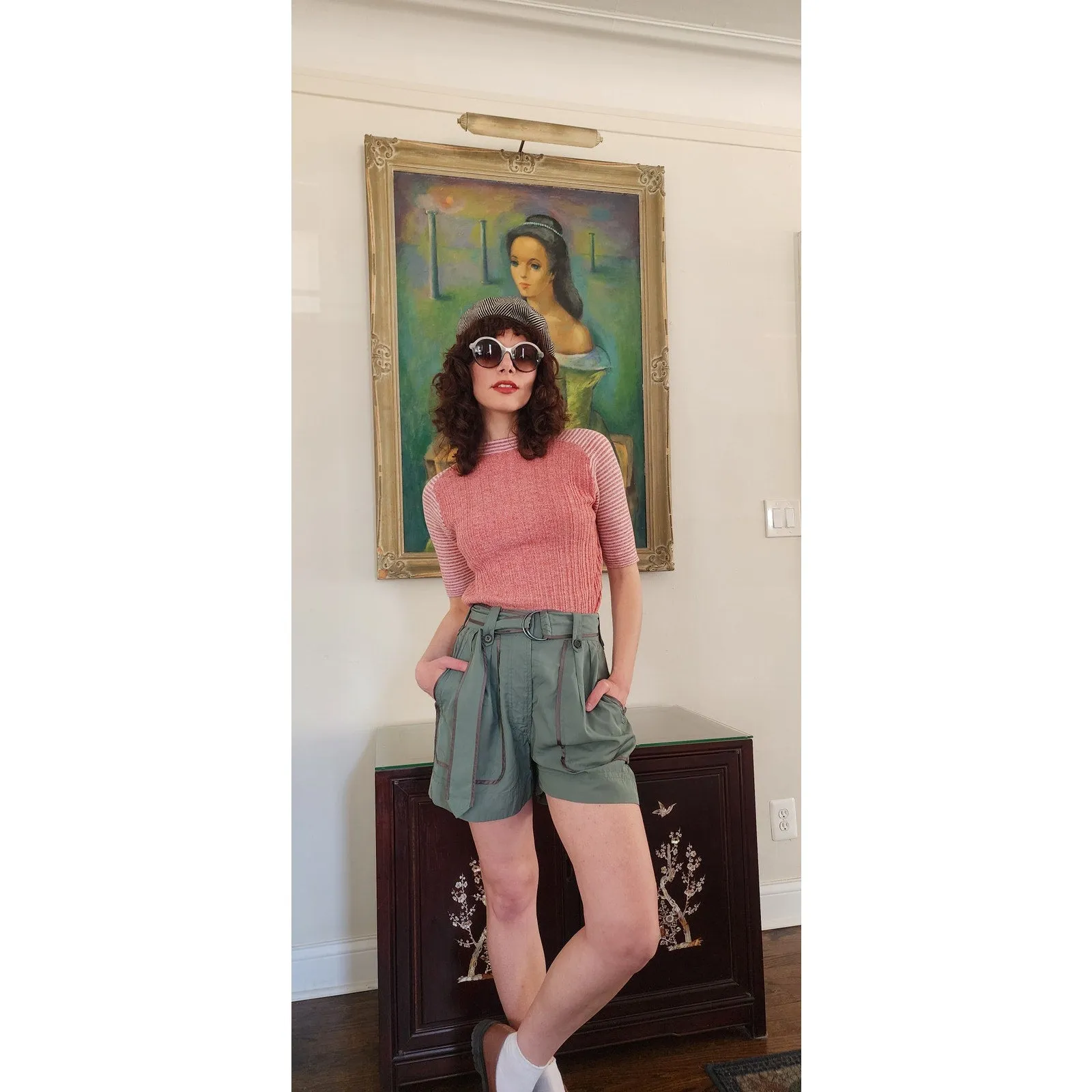 Vintage Y2K Dries Van Noten Silk Shorts Cropped Cargo  Blue Green