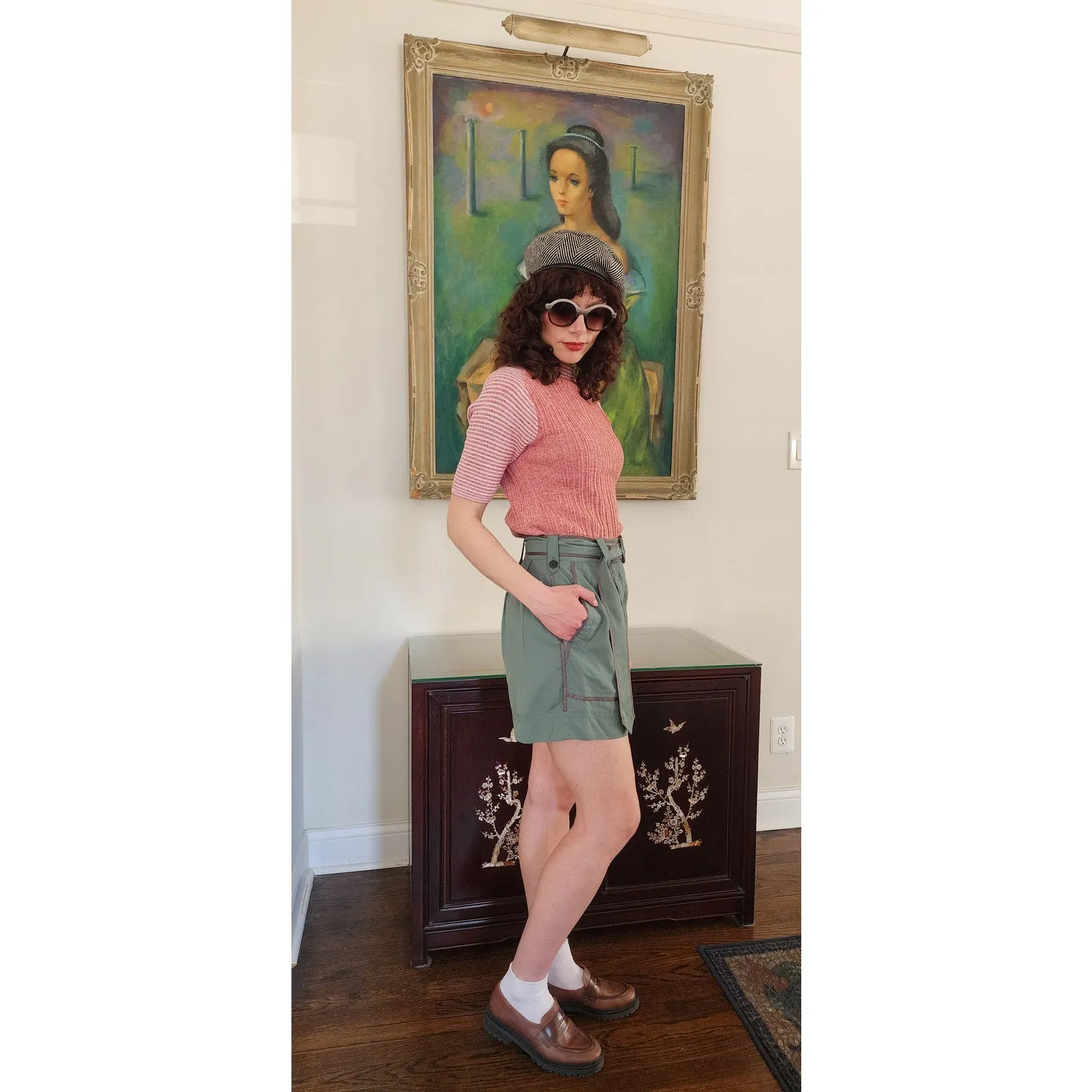 Vintage Y2K Dries Van Noten Silk Shorts Cropped Cargo  Blue Green