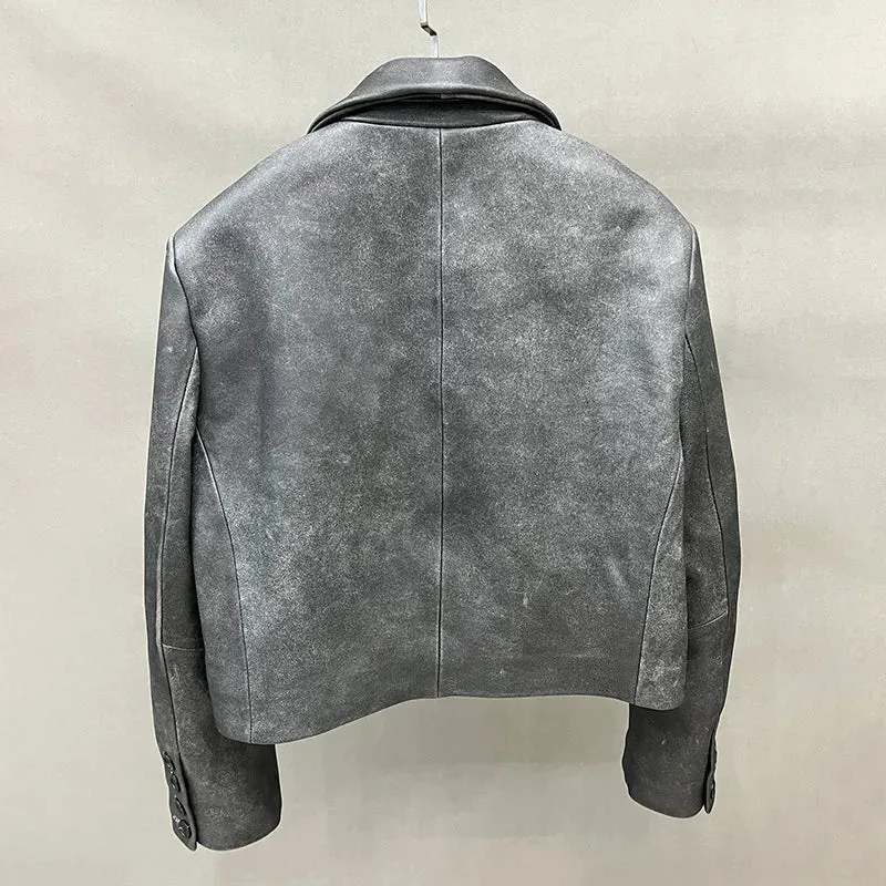 Vivica - Distressed Cropped Leather Suit Jacket