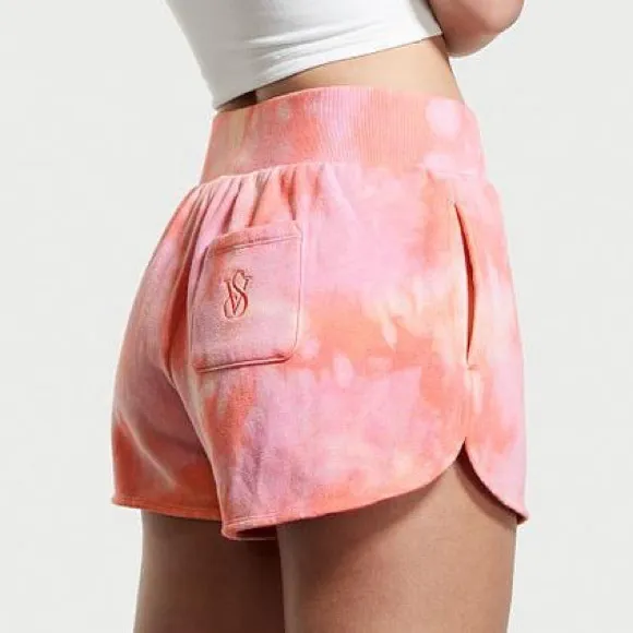 VS VICTORIAS SECRET COTTON FLEECE SWEAT SHORT PINK FLIRT TIE DYE XXL