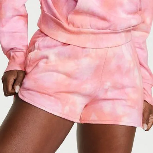 VS VICTORIAS SECRET COTTON FLEECE SWEAT SHORT PINK FLIRT TIE DYE XXL
