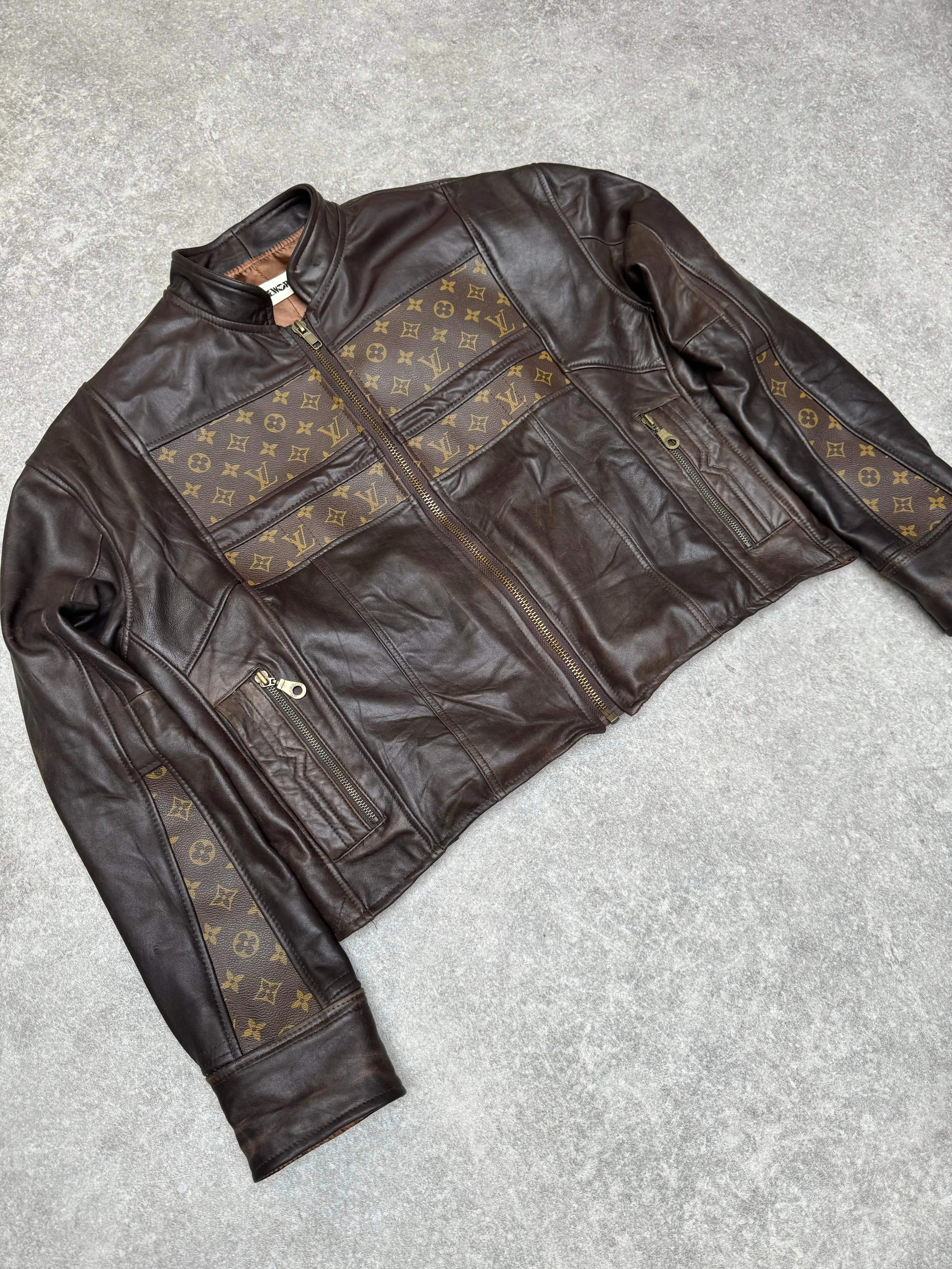 VT Rework: Louis Vuittton Monogram Panelled Cropped Leather Racing Jacket