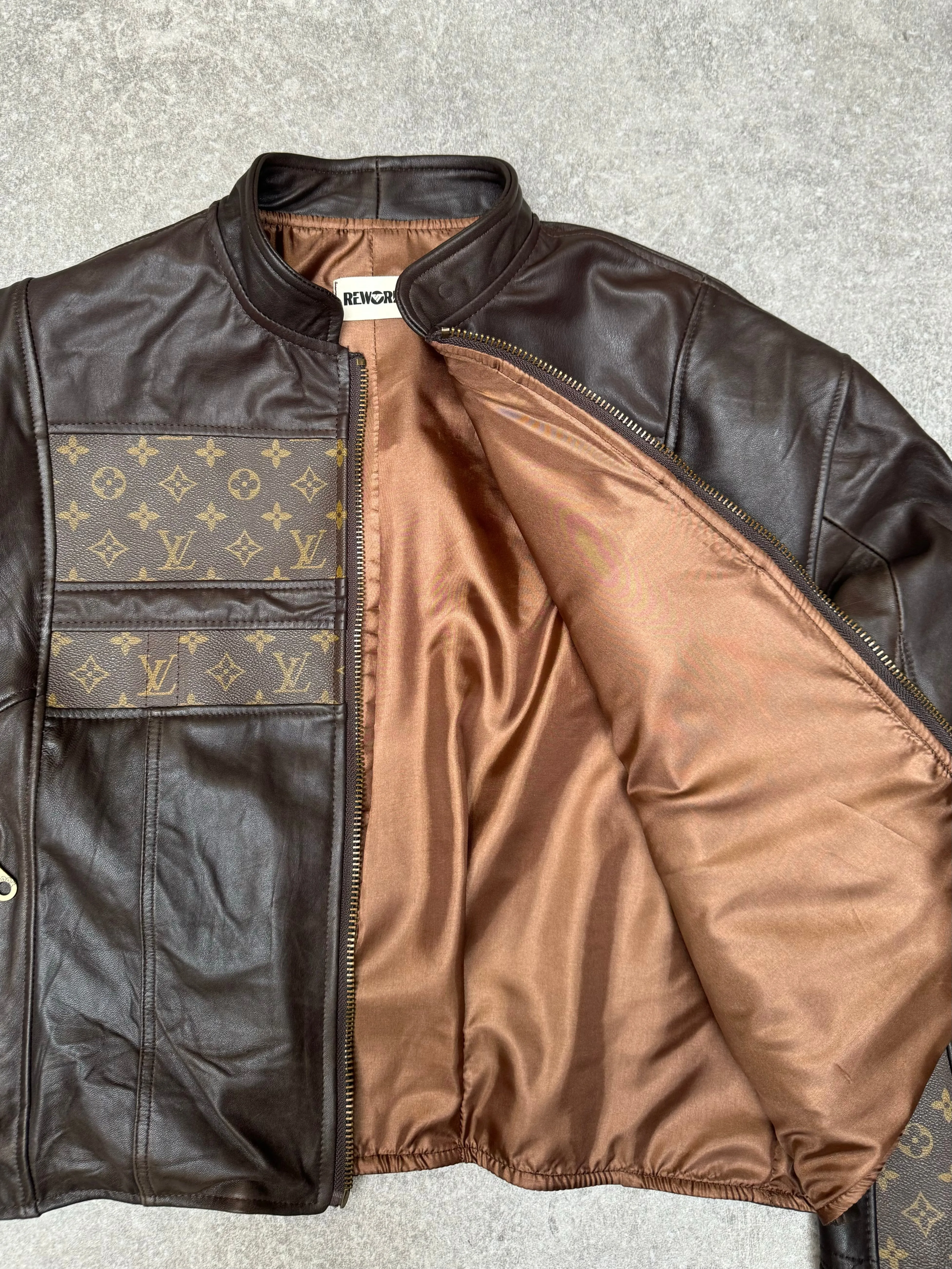 VT Rework: Louis Vuittton Monogram Panelled Cropped Leather Racing Jacket