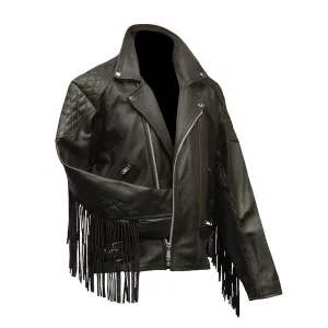 Western Black Leather Fringe Jacket Biker Jacket for Men MWJ546