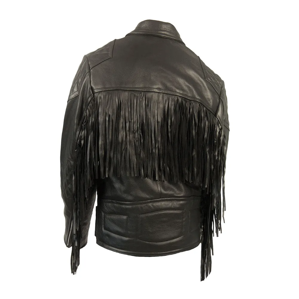 Western Black Leather Fringe Jacket Biker Jacket for Men MWJ546