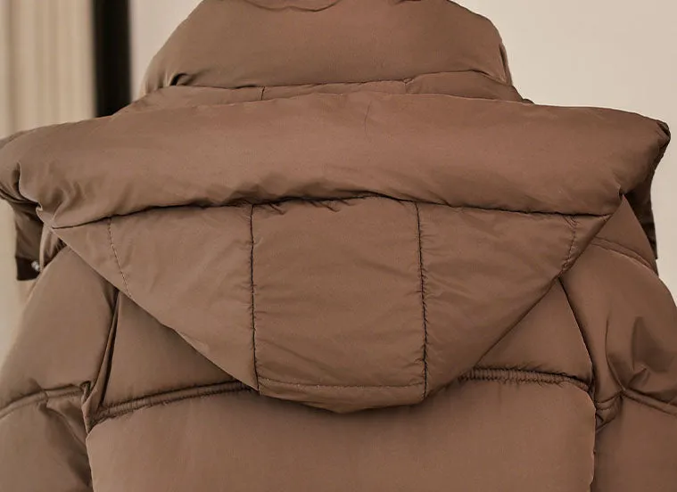 Windproof and Water-Resistant Puffer Jacket for Women with Bellows Pockets