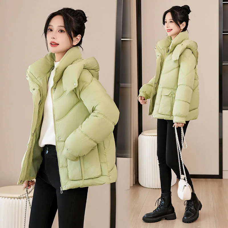 Windproof and Water-Resistant Puffer Jacket for Women with Bellows Pockets