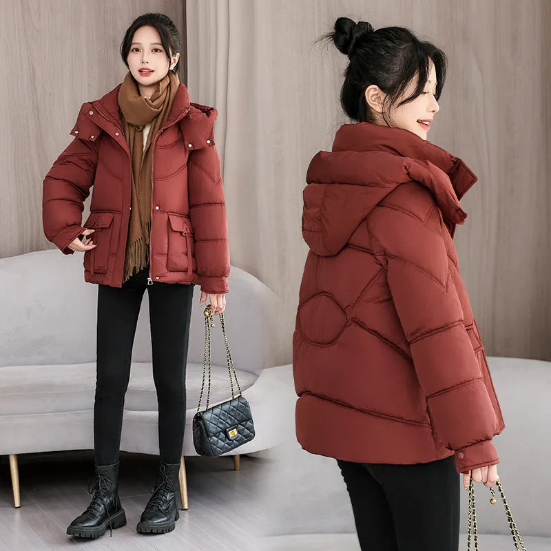 Windproof and Water-Resistant Puffer Jacket for Women with Bellows Pockets