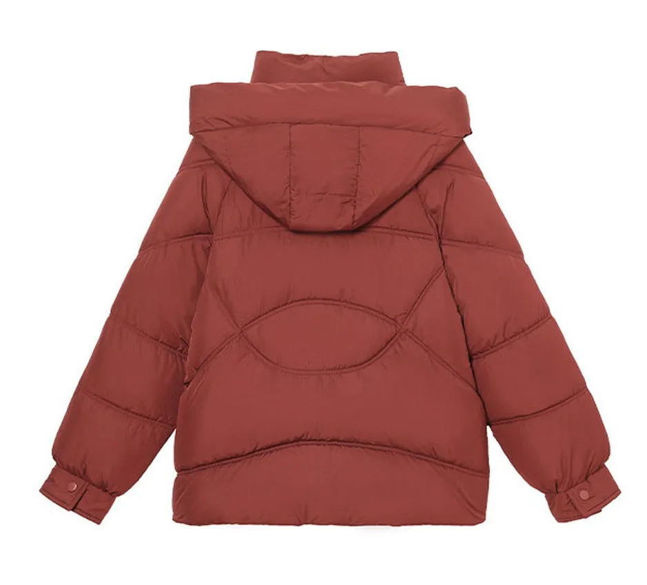 Windproof and Water-Resistant Puffer Jacket for Women with Bellows Pockets
