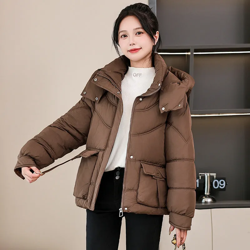 Windproof and Water-Resistant Puffer Jacket for Women with Bellows Pockets