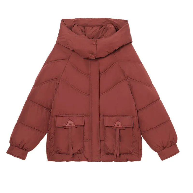 Windproof and Water-Resistant Puffer Jacket for Women with Bellows Pockets