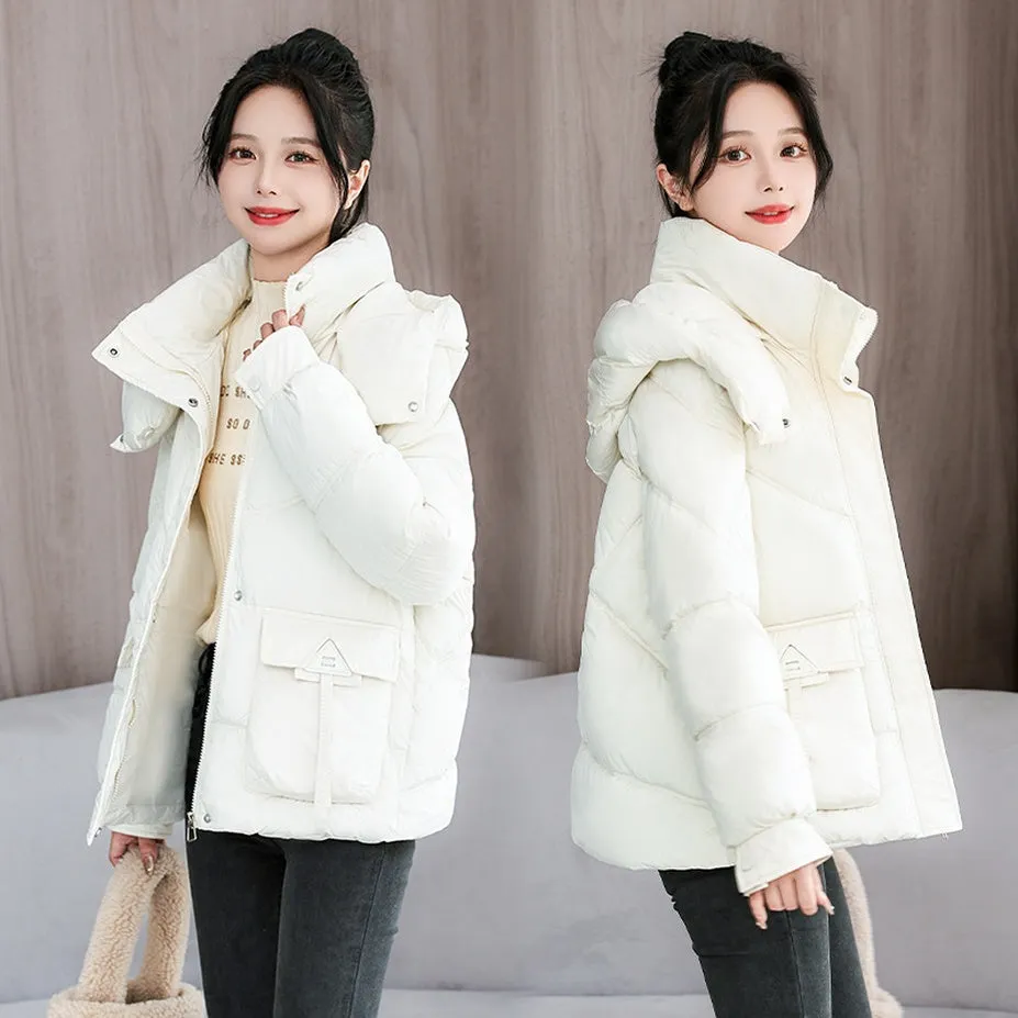 Windproof and Water-Resistant Puffer Jacket for Women with Bellows Pockets