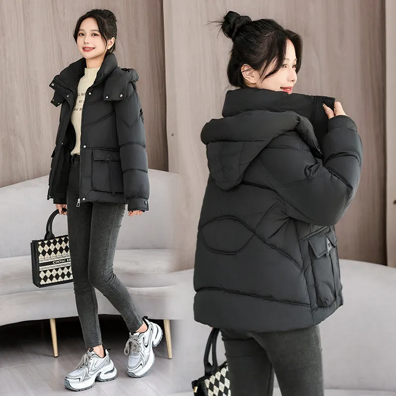 Windproof and Water-Resistant Puffer Jacket for Women with Bellows Pockets