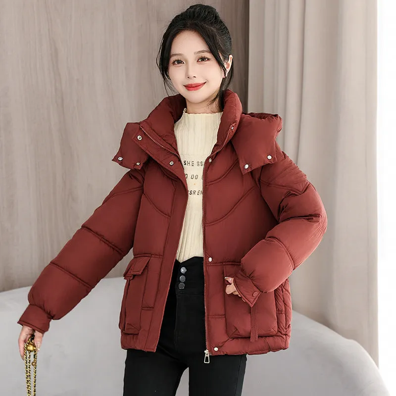 Windproof and Water-Resistant Puffer Jacket for Women with Bellows Pockets