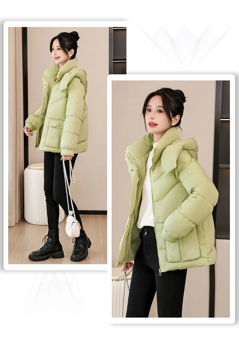 Windproof and Water-Resistant Puffer Jacket for Women with Bellows Pockets