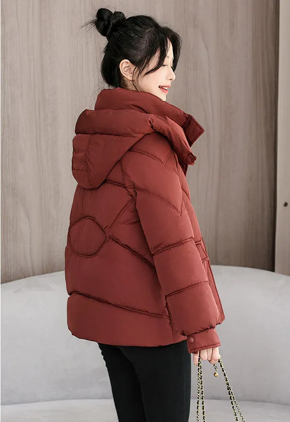 Windproof and Water-Resistant Puffer Jacket for Women with Bellows Pockets