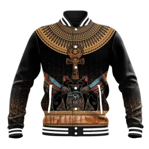 Winged Egypt Cats Baseball Jacket Hieroglyphs Alphabet Pattern LT18