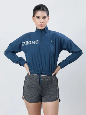 Women Aqua Blue Typography Printed Jacket- WILD ICON-AB