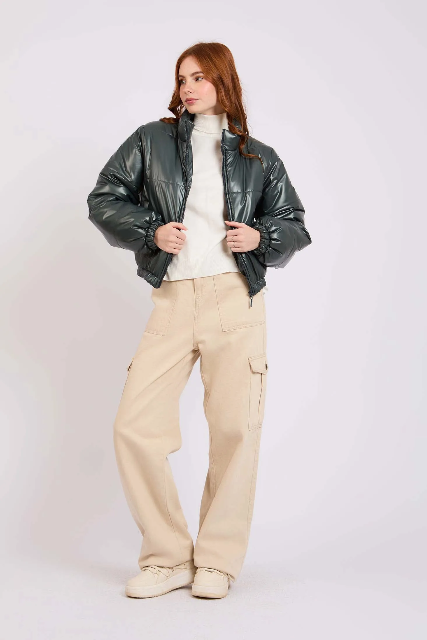Women Jacket  Cropped Puffer  Black