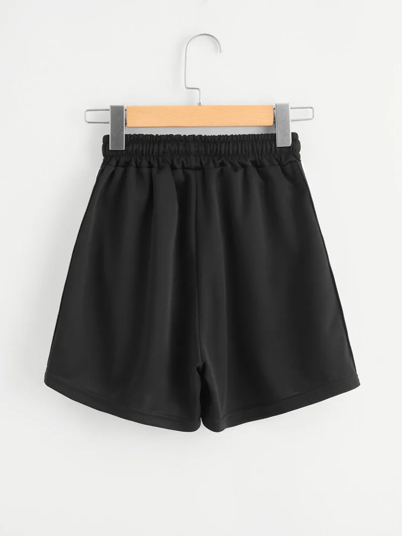 Women Rainbow Striped Elastic Shorts