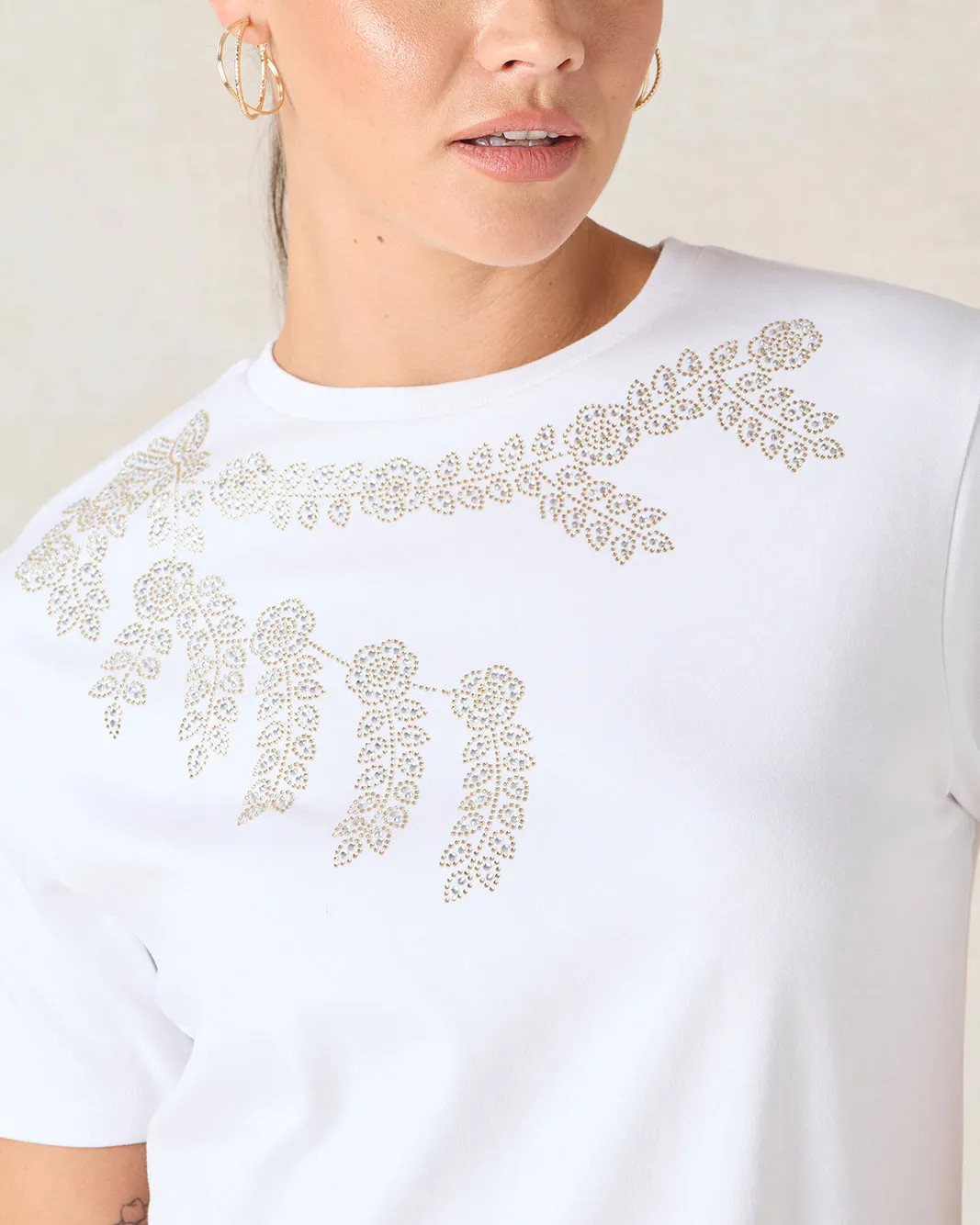 Women White Embellished T-Shirt