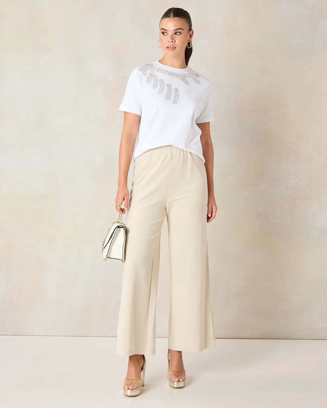 Women White Embellished T-Shirt