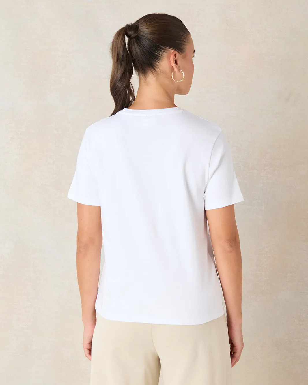 Women White Embellished T-Shirt