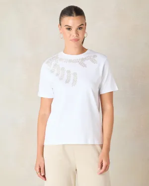 Women White Embellished T-Shirt