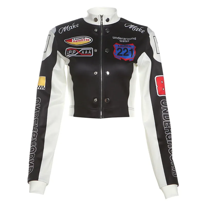 Women's Cropped Long Sleeve Baseball Jacket.