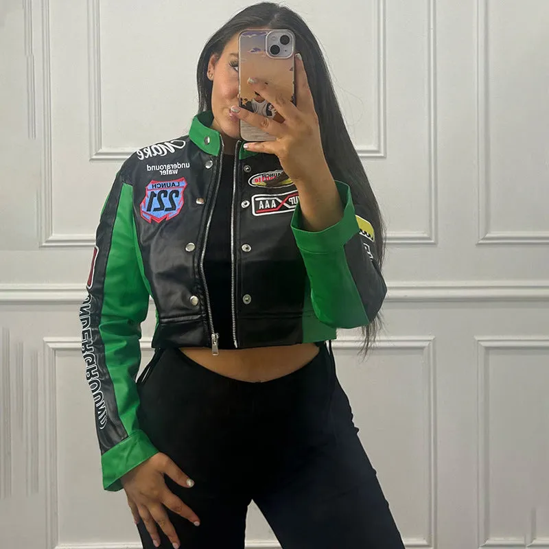 Women's Cropped Long Sleeve Baseball Jacket.