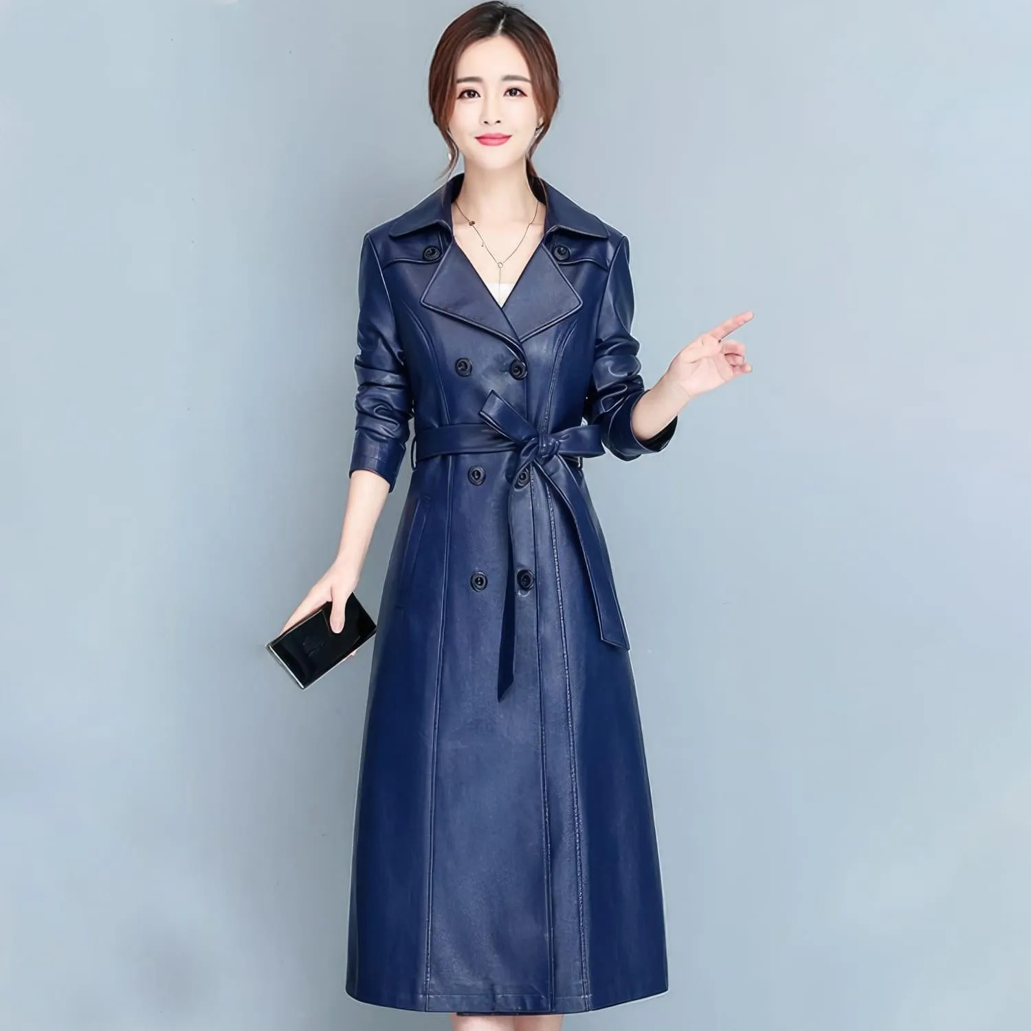 WOMEN’S  DOUBLE BREASTED LEATHER TRENCH COAT