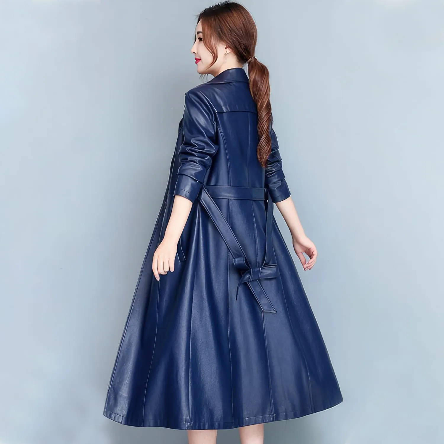 WOMEN’S  DOUBLE BREASTED LEATHER TRENCH COAT