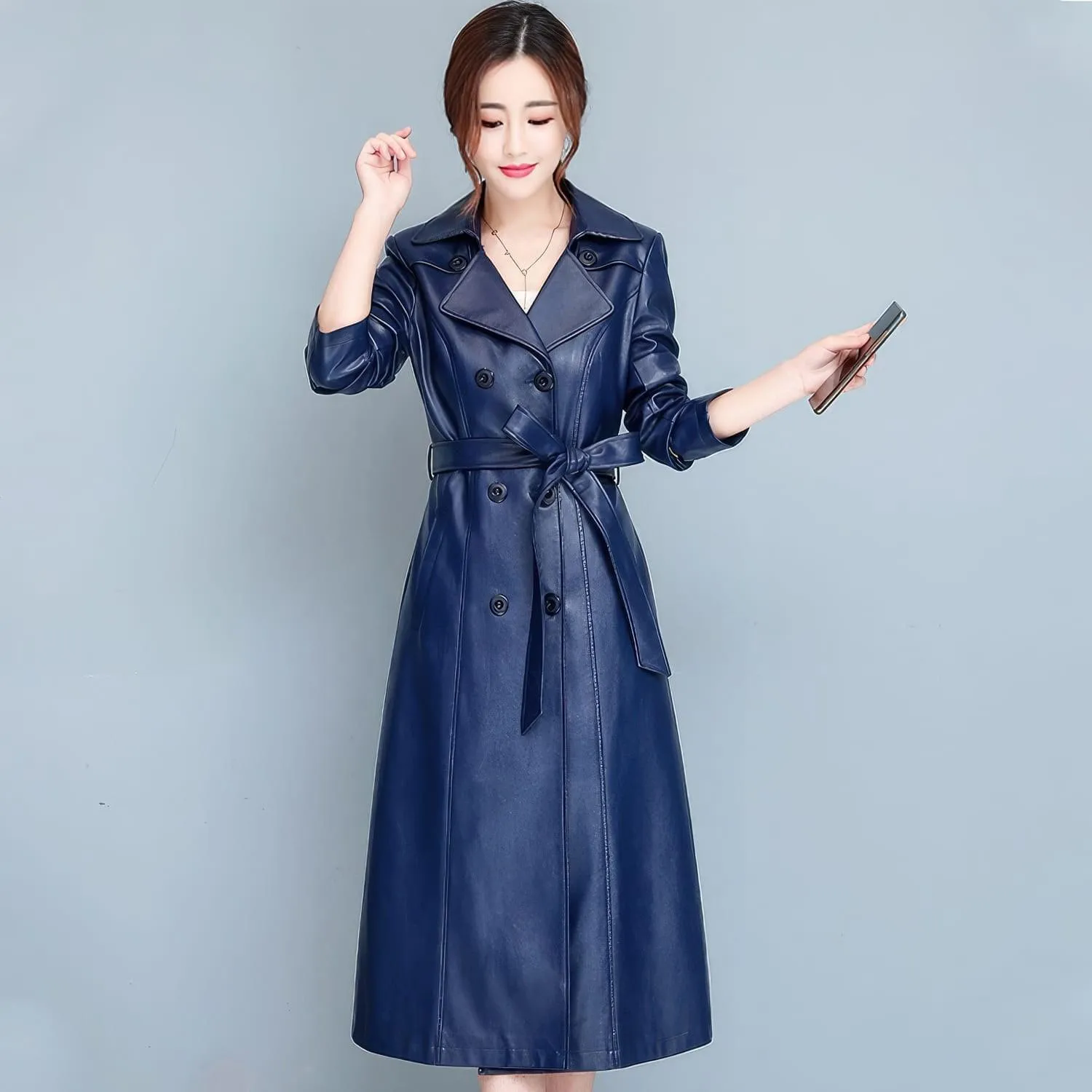 WOMEN’S  DOUBLE BREASTED LEATHER TRENCH COAT