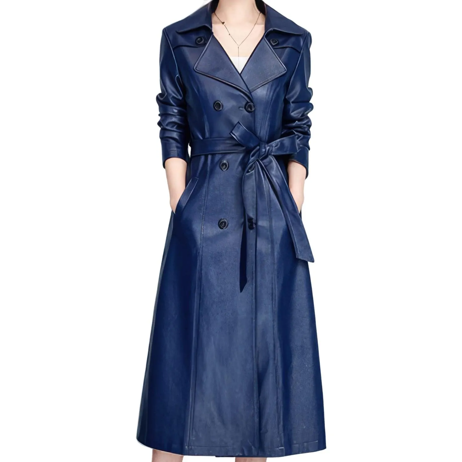 WOMEN’S  DOUBLE BREASTED LEATHER TRENCH COAT