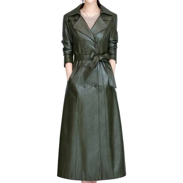 WOMEN’S  DOUBLE BREASTED LEATHER TRENCH COAT
