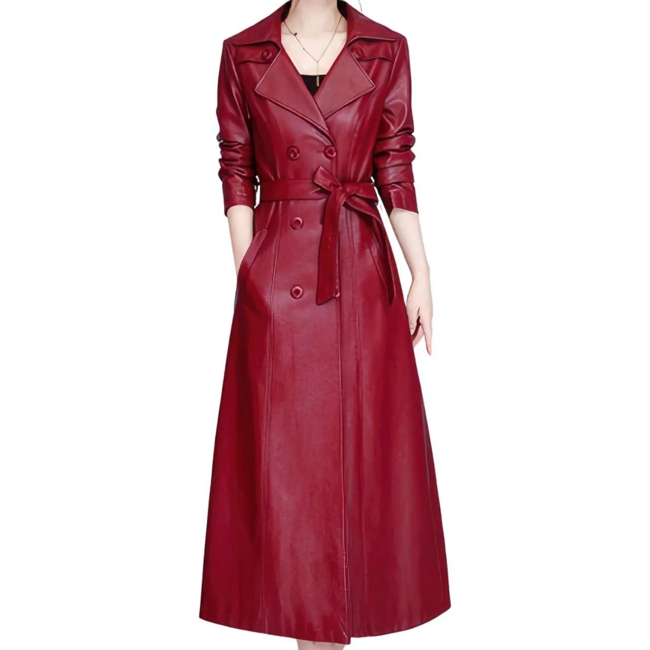 WOMEN’S  DOUBLE BREASTED LEATHER TRENCH COAT