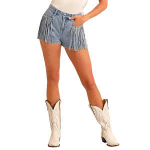 Women's Extra Stretch Studded Fringe Shorts - Rock & Roll Denim