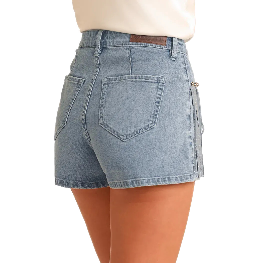 Women's Extra Stretch Studded Fringe Shorts - Rock & Roll Denim