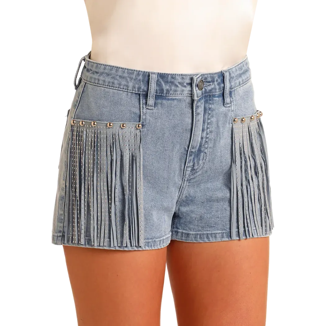 Women's Extra Stretch Studded Fringe Shorts - Rock & Roll Denim