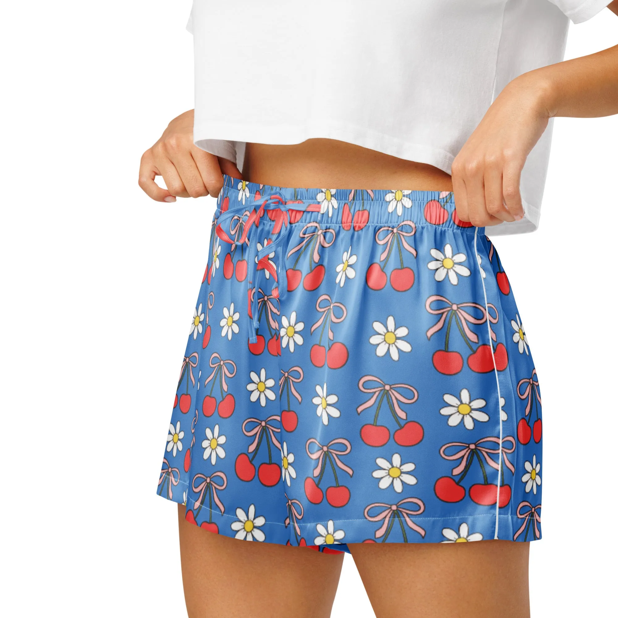 WOMEN'S PREMIUM PAJAMA SHORTS RED CHERRIES